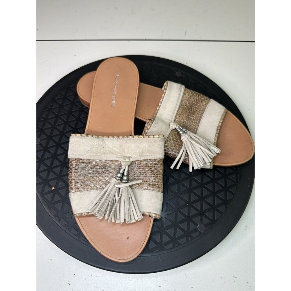 Pour La Victoire Women's Flat Beige Sandals Leather Sz 6.5 US